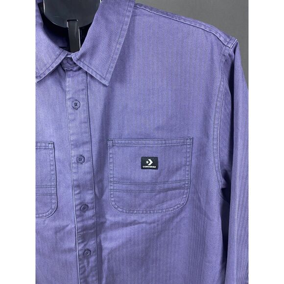 Converse Men’s Long Sleeve Utility Button-Up Shirt Purple Size M - Picture 4 of 5